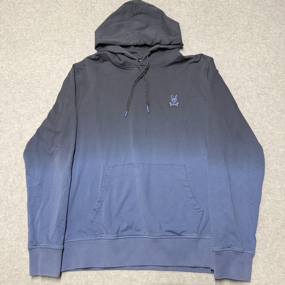 Psycho Bunny Hoodie Mens L Blue Ombre Cotton Pullover Kangaroo Pocket Sweatshirt
